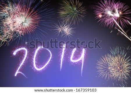 Beautiful colorful background for new years with shining letters effect and fireworks