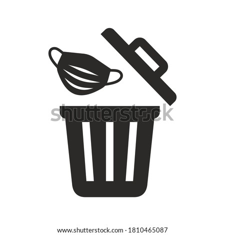 Used face mask icon. Put it in the bin. Don't drop it, just bin it. Vector icon isolated on white background.