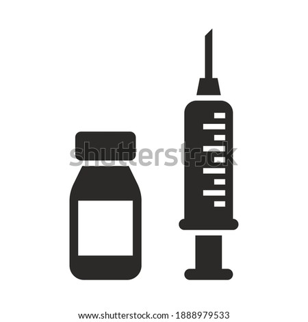 Coronavirus vaccine icon. Mass vaccination against COVID-19. Syringe and bottle of medicine. Vector icon isolated on white background.
