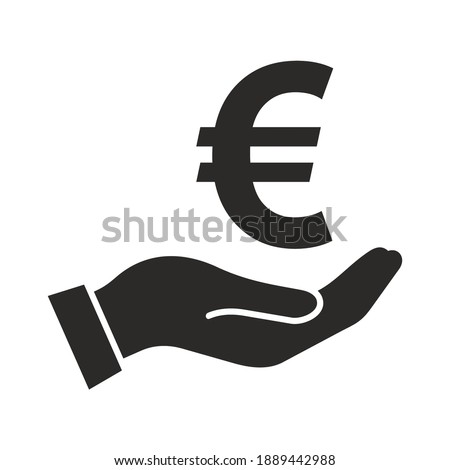 Euro icon. Hand holding euro. Currency of the European Union. Vector icon isolated on white background.