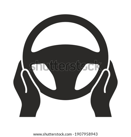 Steering wheel icon. Hands on steering wheel. Driver. Driving car. Test drive. Vector icon isolated on white background. Сток-фото © 