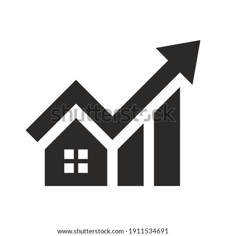 House investment growth icon. Real estate. Property value. Cost of living. Vector icon isolated on white background.