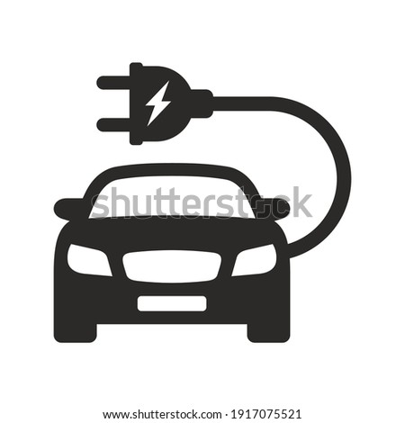 Electric car icon. EV. Electric vehicle. Charging station. Vector icon isolated on white background.