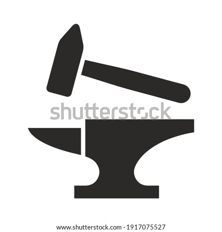 Blacksmith icon. Anvil and hammer. Vector icon isolated on white background.