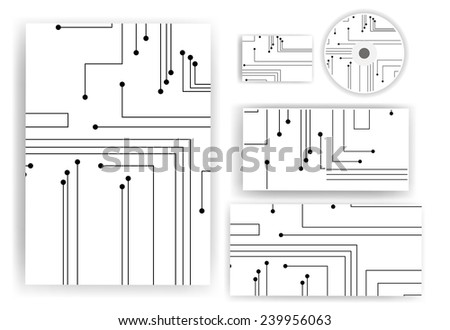 Stationery set for your design, circuit board digital Illustration.