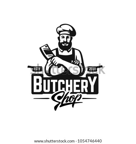 Butcher shop logo emblem for design. Vector illustration.