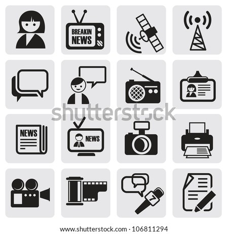 vector black reporter icons set