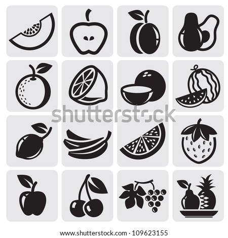 Black Icon Fruit Vector Set - 109623155 : Shutterstock