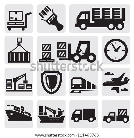 vector black logistic and shipping icon set