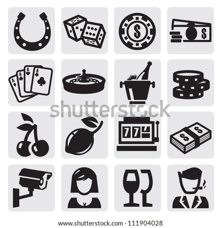 vector black casino icons set on gray