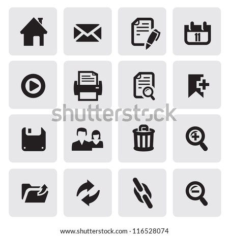 vector black web icons set on gray