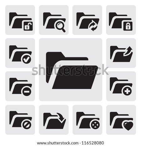 vector black folder icons set on gray