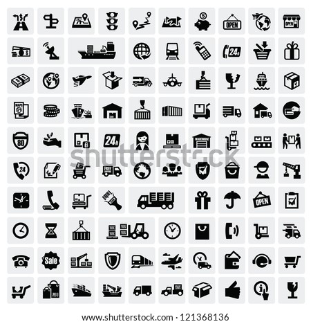 vector black logistic and shipping icon set