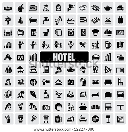 vector black hotel icons set on gray