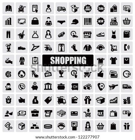 vector black shopping icons on gray background
