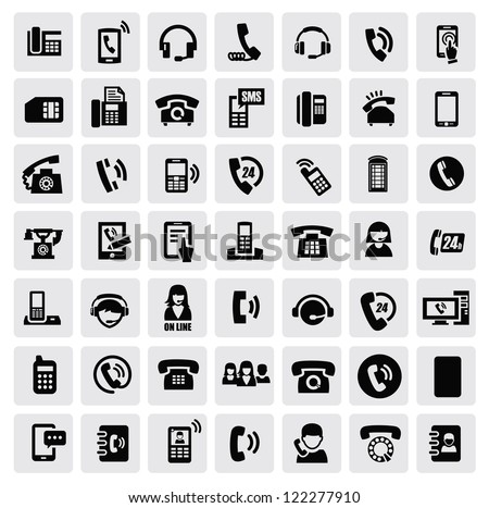 vector black phone icons set on gray