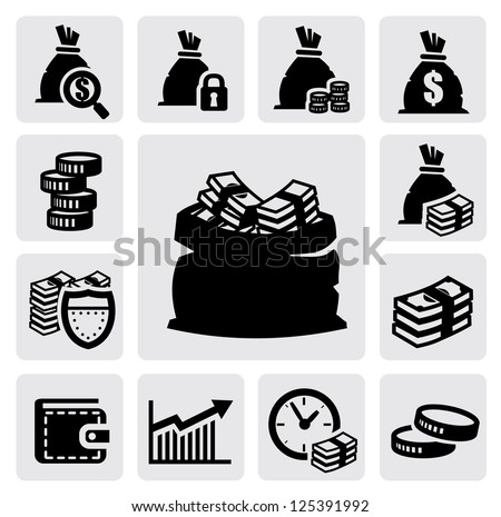 Vector Black Money Icons Set On Gray - 125391992 : Shutterstock