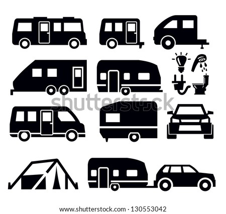 Caravan Or Camper Van Icons On White Stock Vector 130553042 : Shutterstock