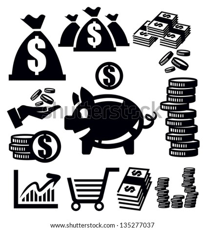 Vector Black Money Icons Set On White - 135277037 : Shutterstock