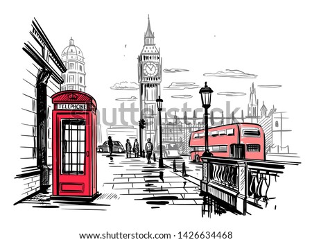 hand drawn landscape of London city