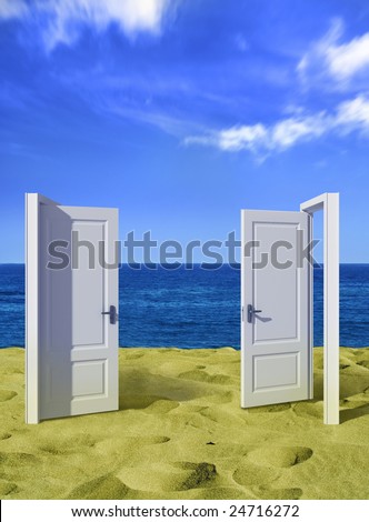 opened door on beach near ocean
