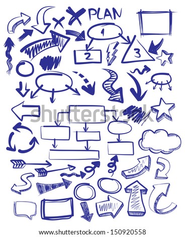 vector hand drawn arrows icons set on white