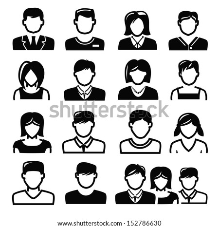 vector black people icons set on white