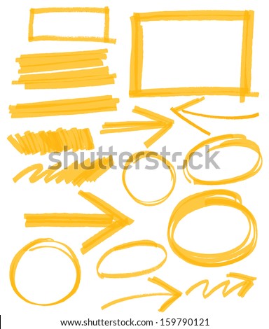 set of orange vector abstract hand-painted marker