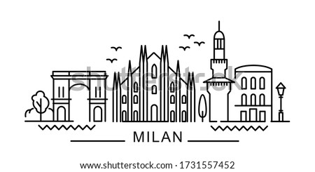 city of Milan in outline style on white 