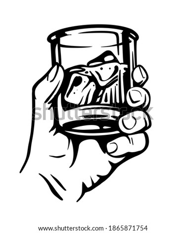 male hand holding glass with alcohol