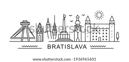 Bratislava minimal style City Outline Skyline with Typographic. Vector cityscape with famous landmarks. Illustration for prints on bags, posters, cards. 