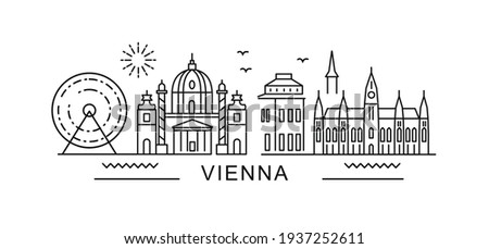 Vienna style City Outline Skyline with Typographic. Vector cityscape with famous landmarks. Illustration for prints on bags, posters, cards. 