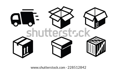 vector black illustration of shipping icon on white