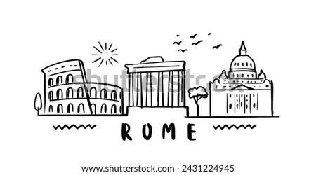 city of Rome in sketch style on white