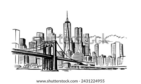 New York, USA. Brooklyn bridge Travel sketch