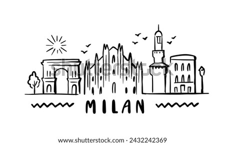 city of Milan in sketch style on white