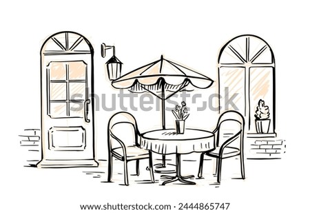 Similar – Image, Stock Photo Bistro street cafe chairs and tables parked in lockdown