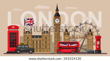 vector color great britain and london icon set
