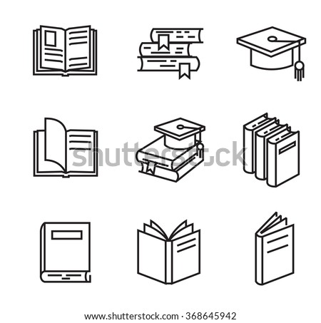 vector black flat book icons on white