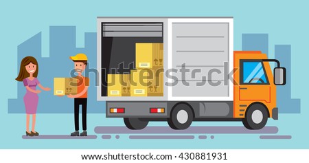 vector delivery man unload delivery car boxes
