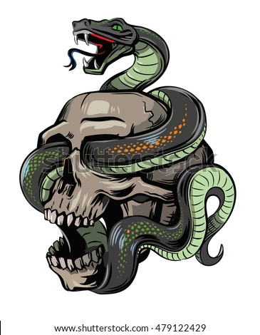 Vector Skull With Snake On White Background - 479122429 : Shutterstock