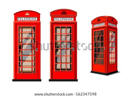 Red phone box in London over white background