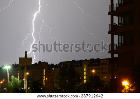 Thunder and lightning on night sky storm