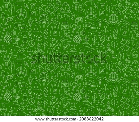 No plastic, go green, Zero waste concepts. Reduce, reuse, refuse, recycle, Rot - ecological lifestyle and sustainable development. Linear icons style illustration seamless pattern doodle drawing.