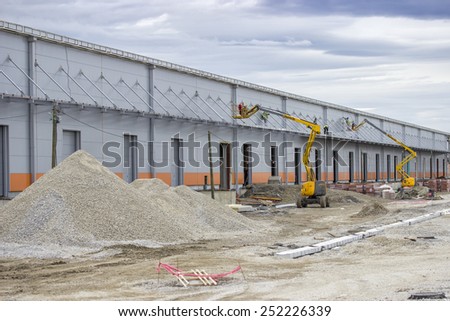 BELGRADE, SERBIA - FEBRUARY 09: Modern warehouse with cargo door construction site on February 14 2014.