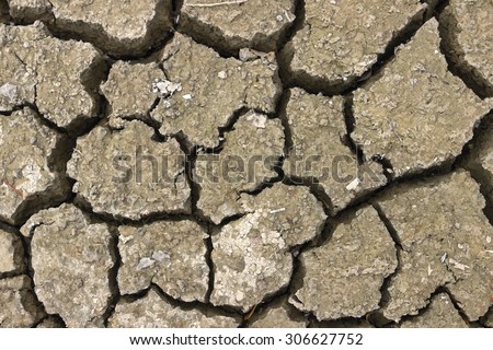 Close of dry riverbed, cracked ground. Background of dried and cracked earth.
