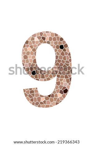 number nine mosaic tiles texture on white background