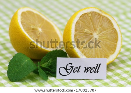 Get well card with lemon halves and mint leaves