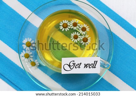 Get well card with cup of chamomile tea