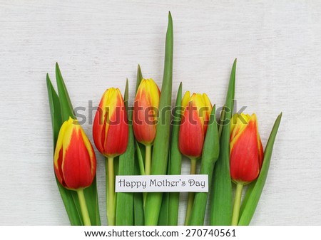 Happy Mother\'s day card with red and yellow tulips